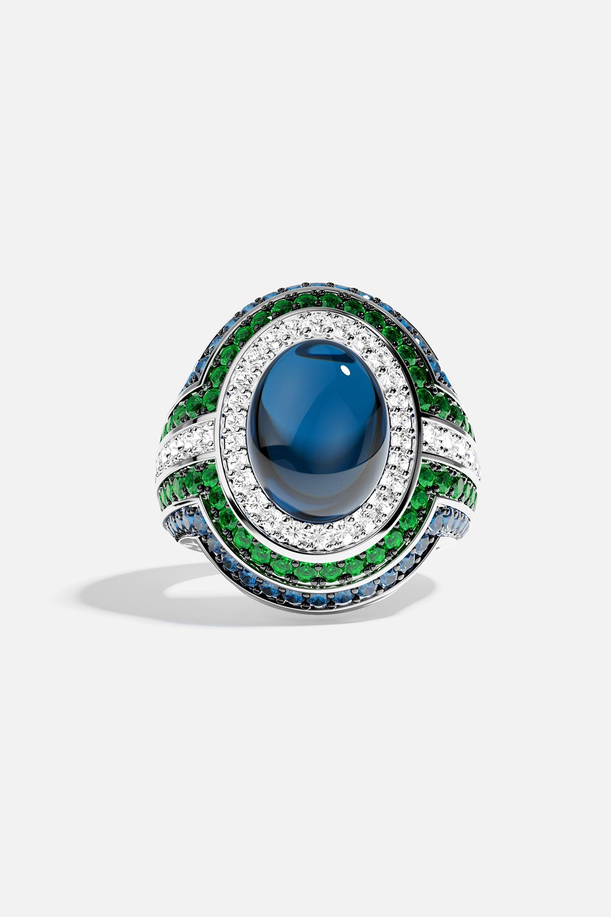 APM Monaco Bague Bold Vert Bleu en Argent