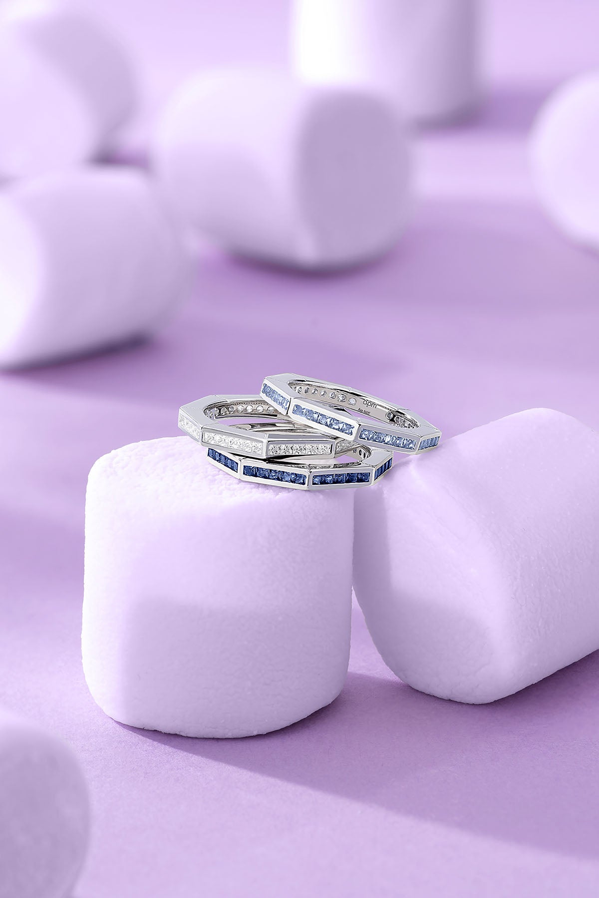 APM Monaco Bague Géométrique Pavé Aqua