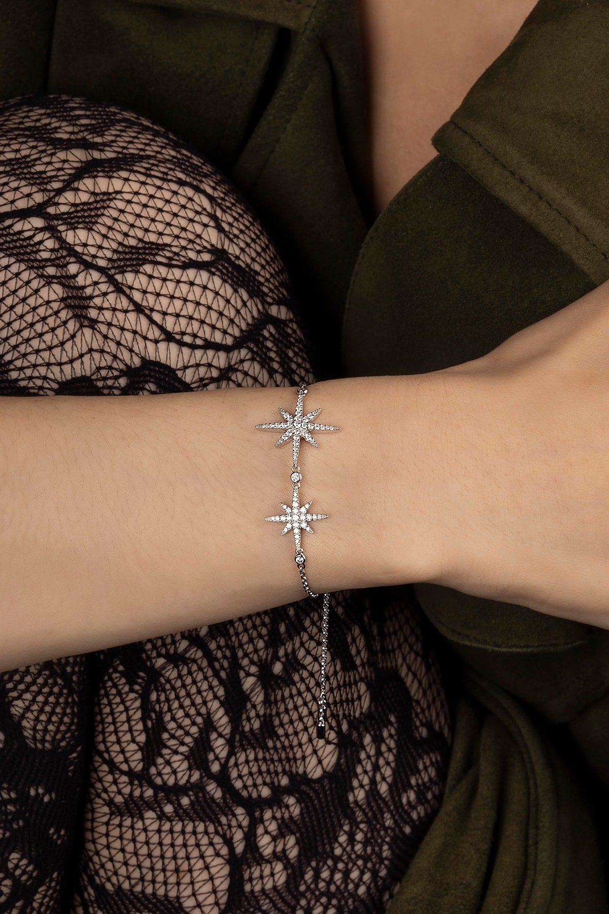 APM Monaco Bracelet Ajustable Double Météorites en Argent