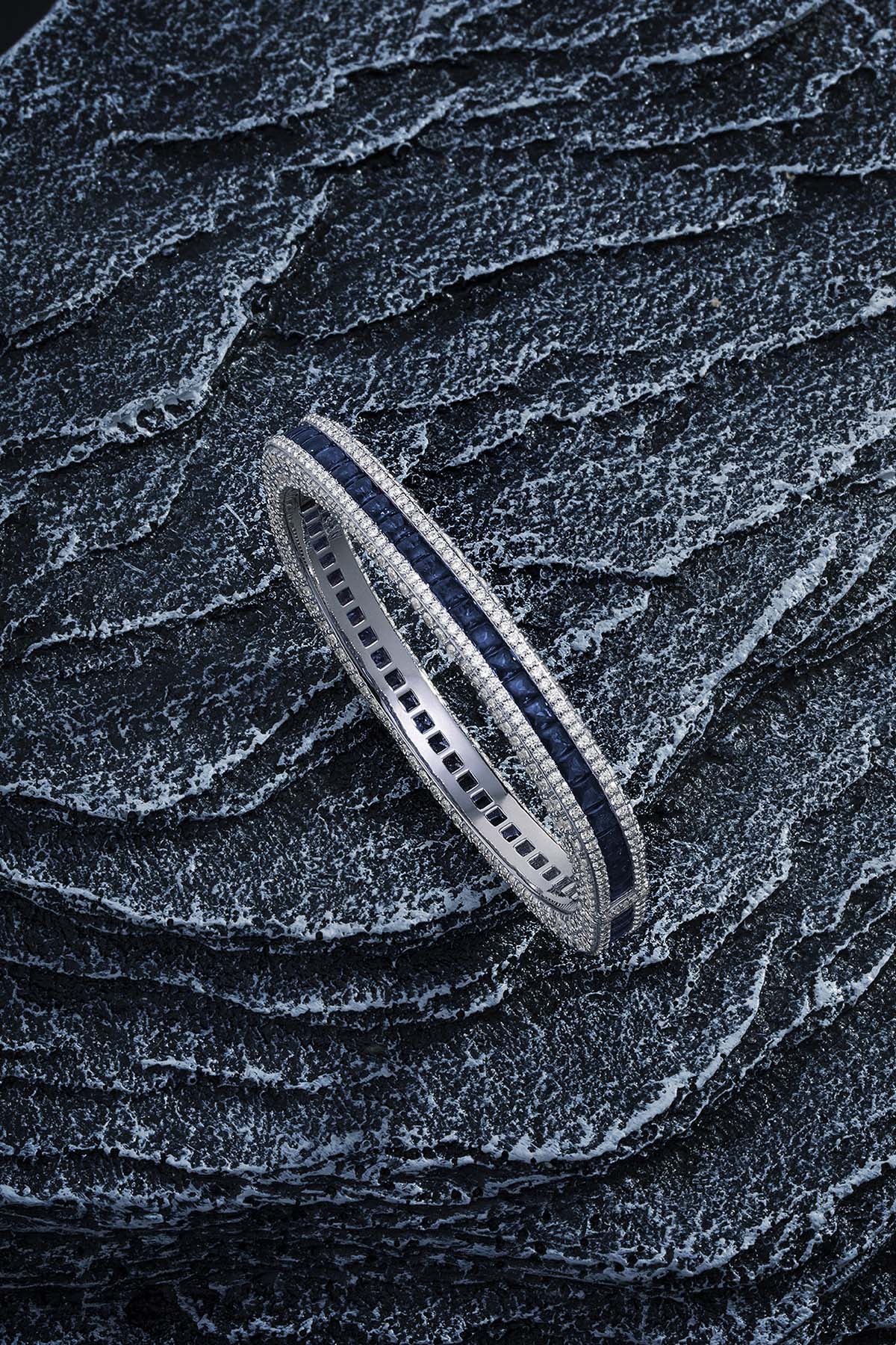 APM Monaco Blue Pave Bangle in Silver