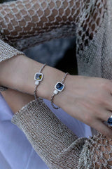 APM Monaco Bracelet Chaîne Pavé Kaki en Argent