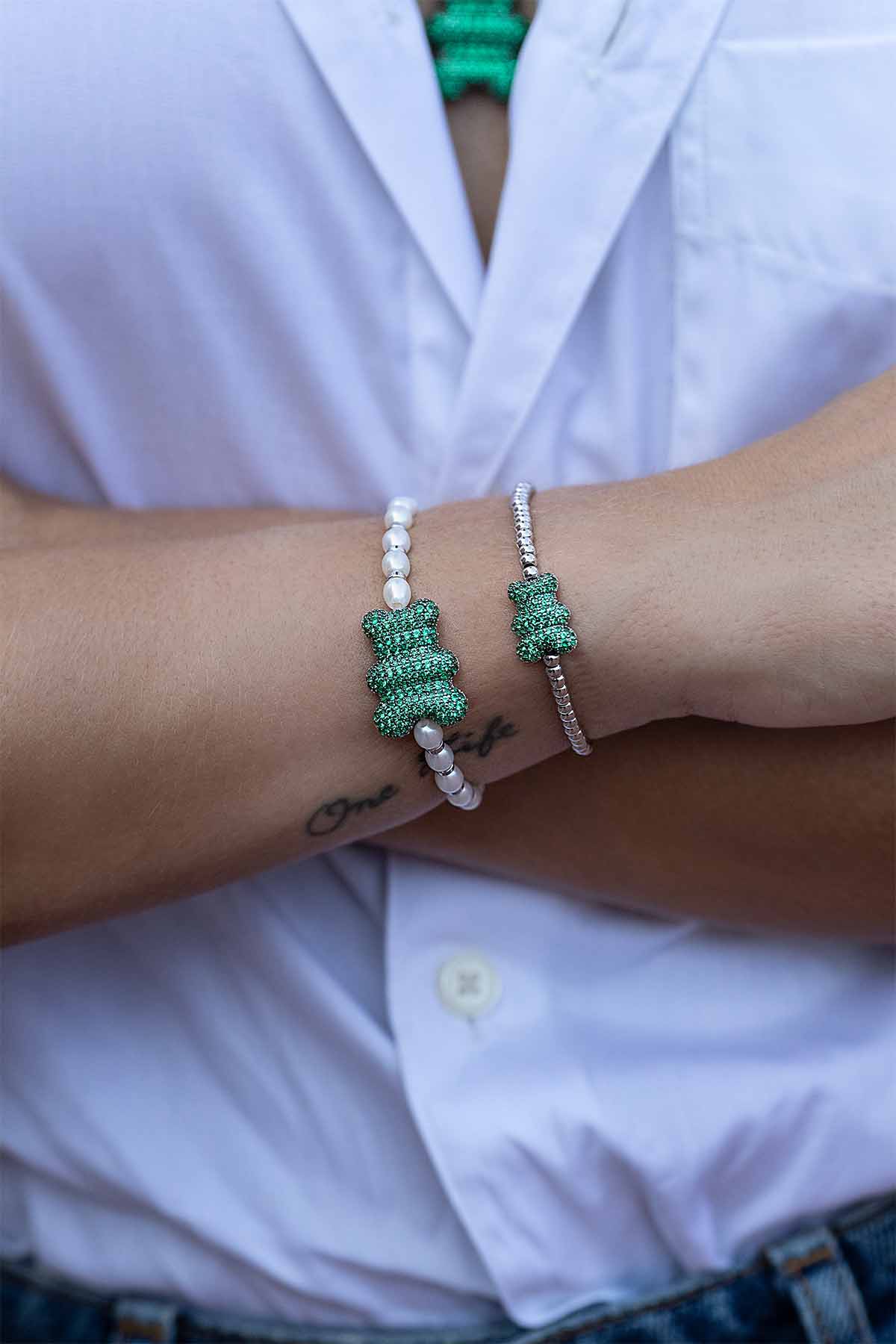 APM Monaco Bracelet Yummy Bear Baby Mint en Argent