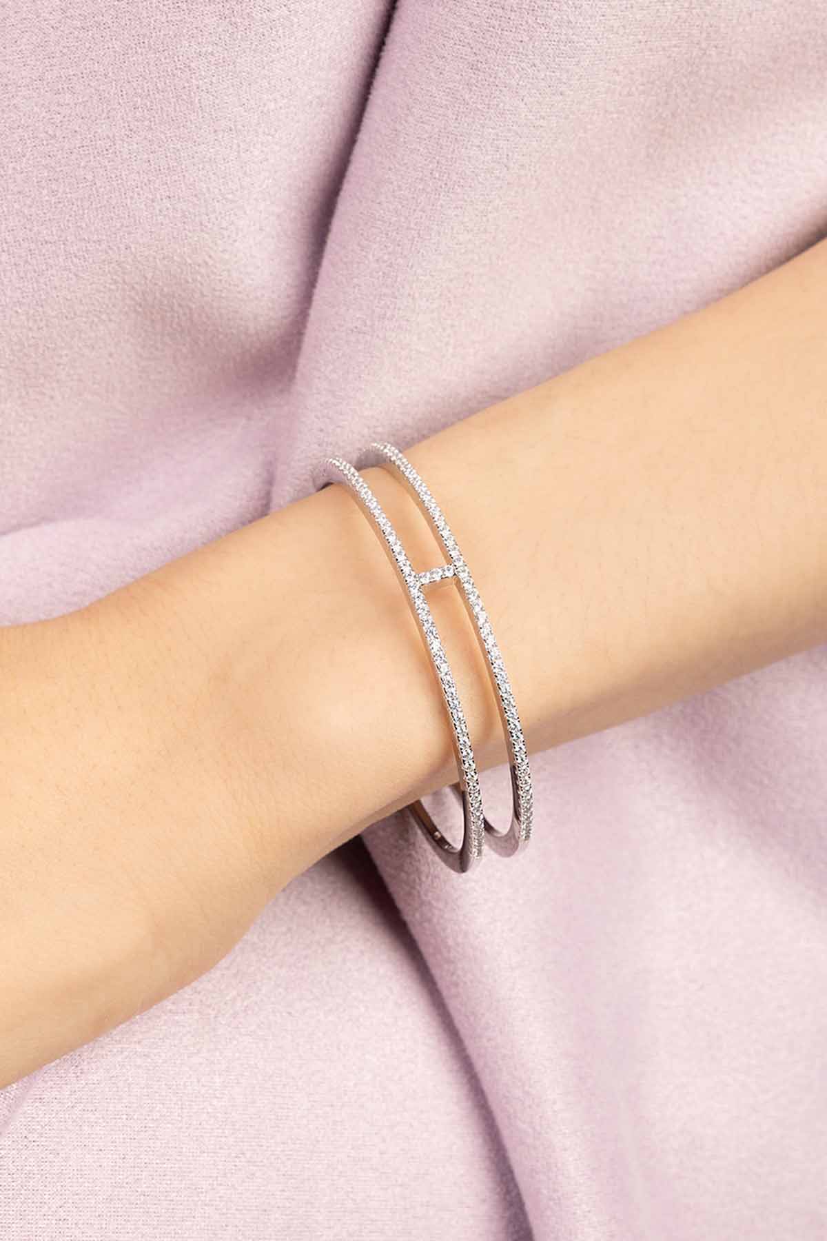 APM Monaco Jonc Double Pavé en Argent