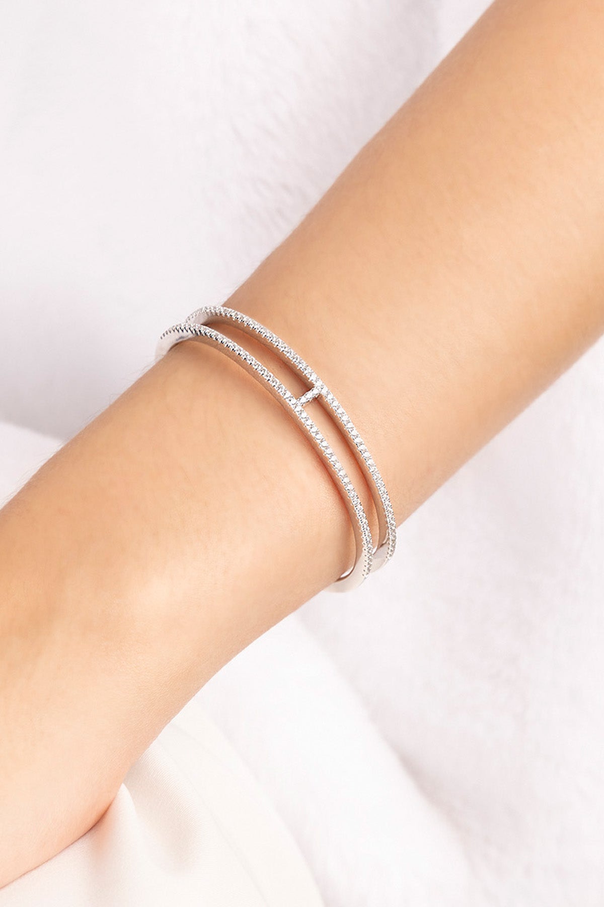 APM Monaco Jonc Double Pavé en Argent