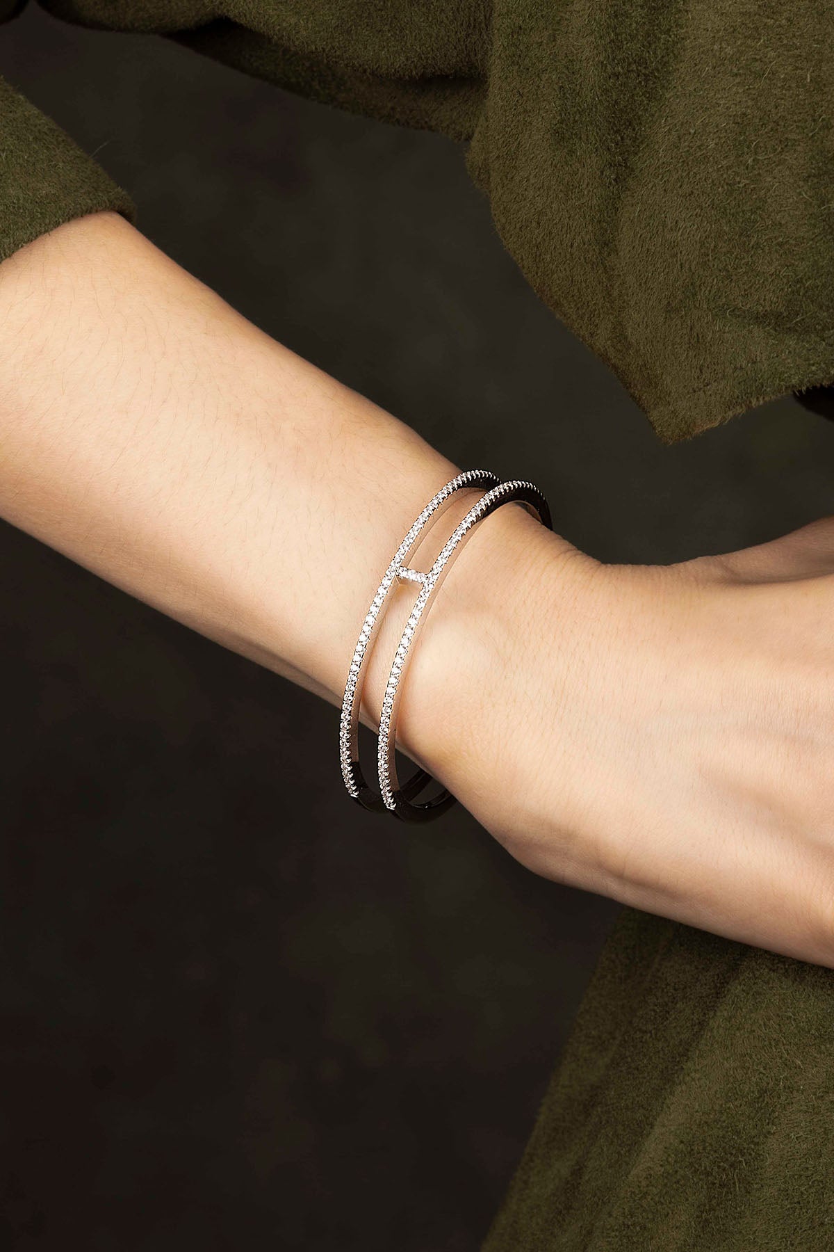 Bracelet Jonc Double Ligne APM Monaco en argent
