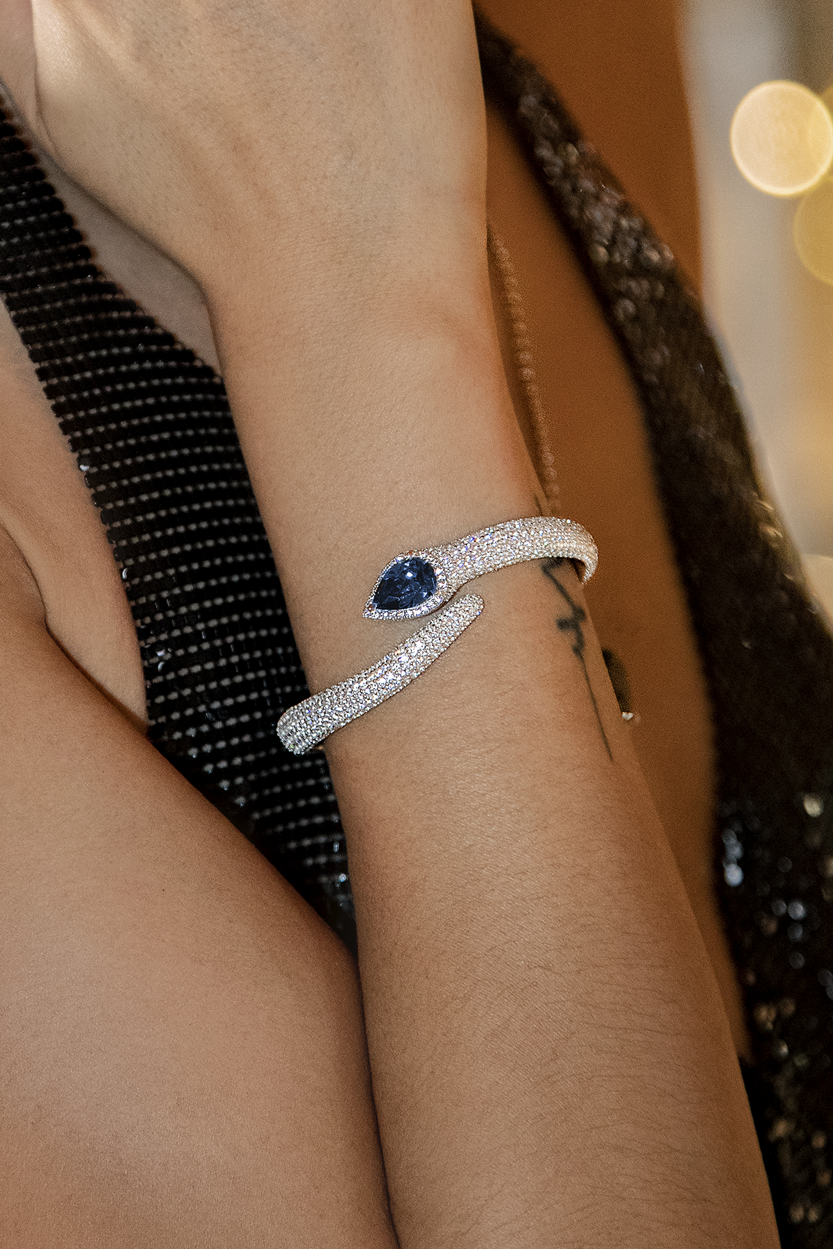 APM Monaco Blue Pear Cuff in Silver