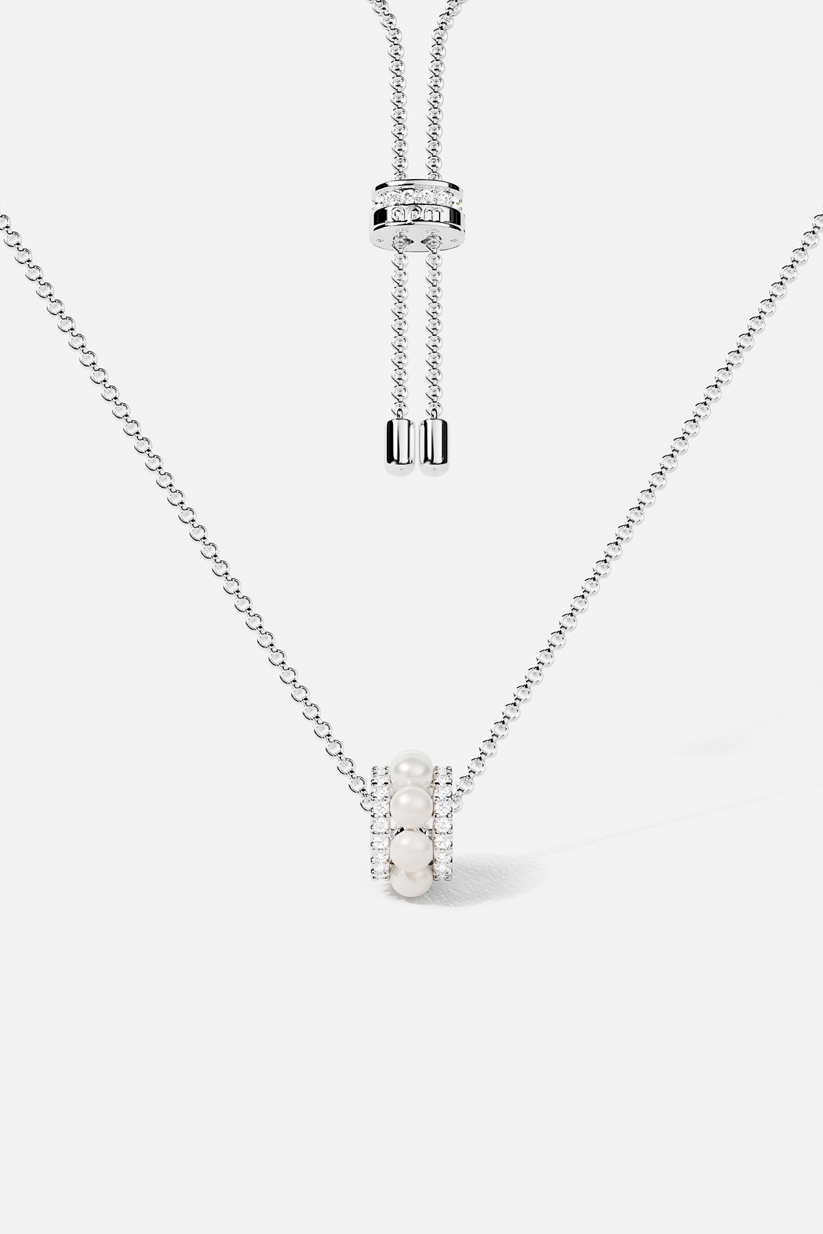 APM Monaco Collier Ajustable Perles Pavé en Argent