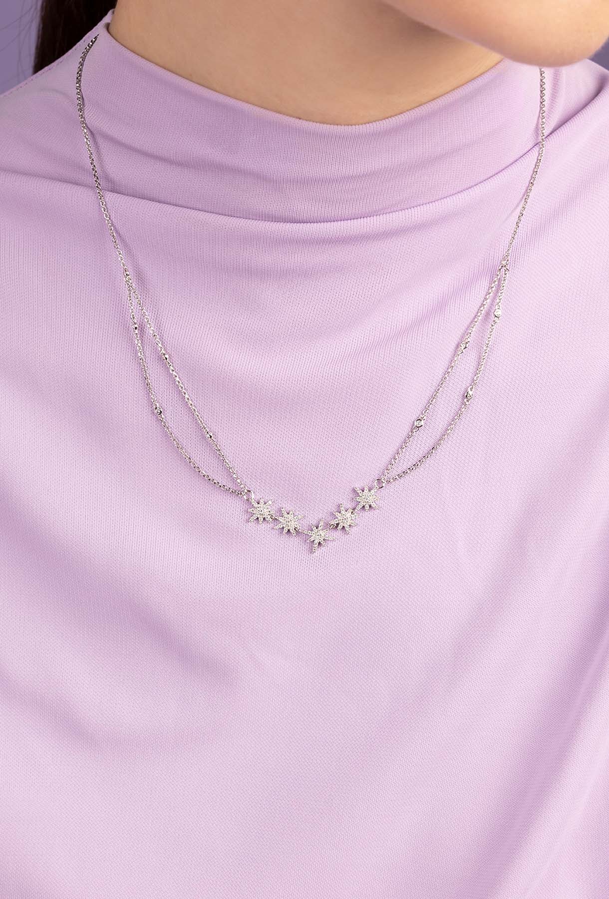 APM Monaco Collier Ajustable Météorites Double Chaîne en Argent