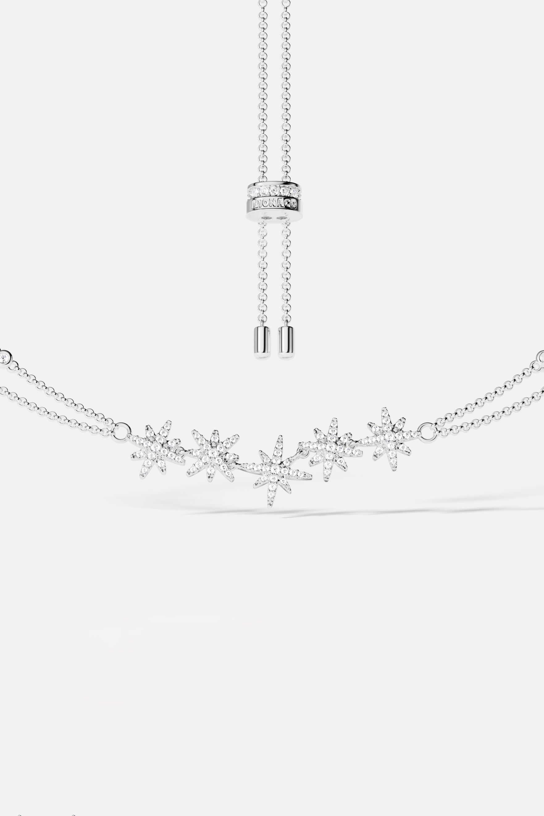 APM Monaco Collier Ajustable Météorites Double Chaîne en Argent