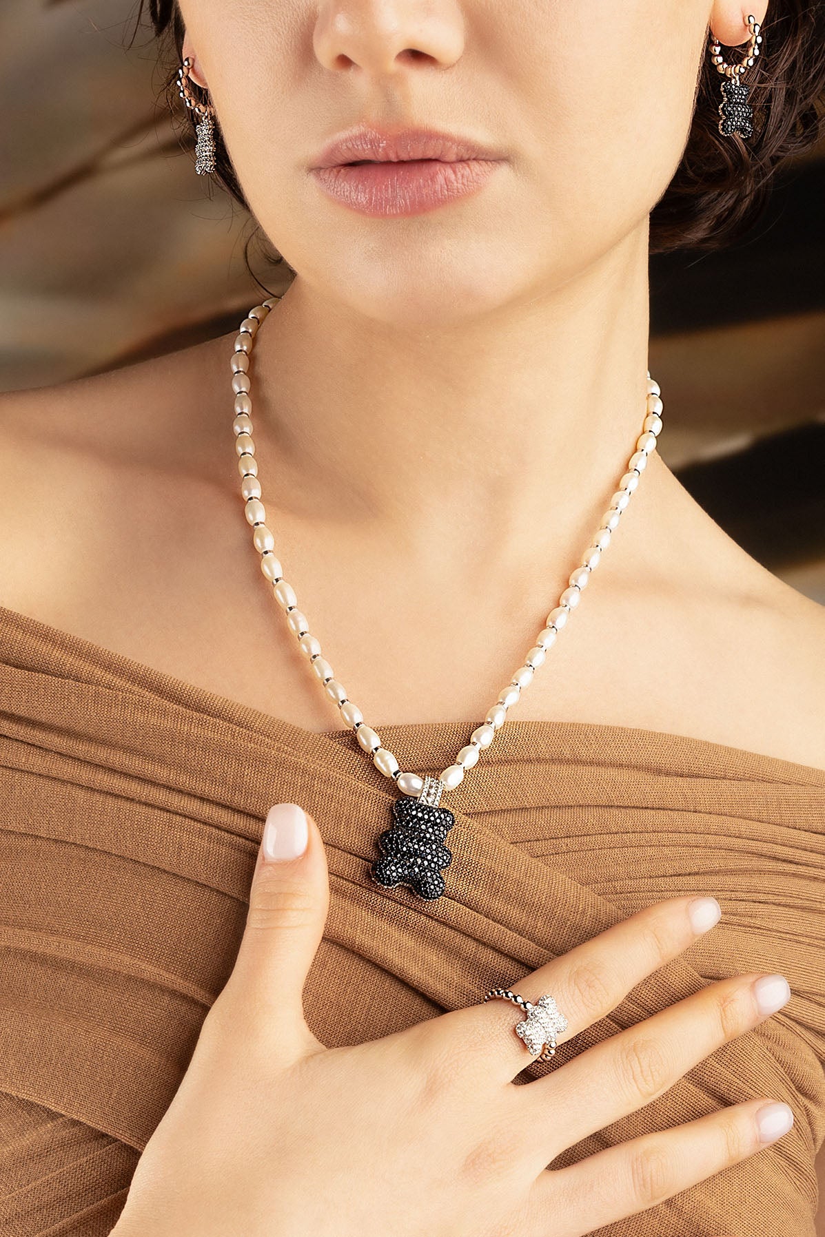 APM Monaco Collier Ajustable Yummy Bear Mood XL avec Perles en Argent
