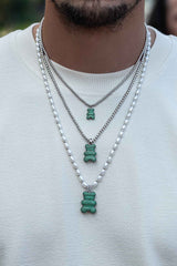 APM Monaco Collier Ajustable Yummy Bear Mint XL (clip) avec Perles en Argent
