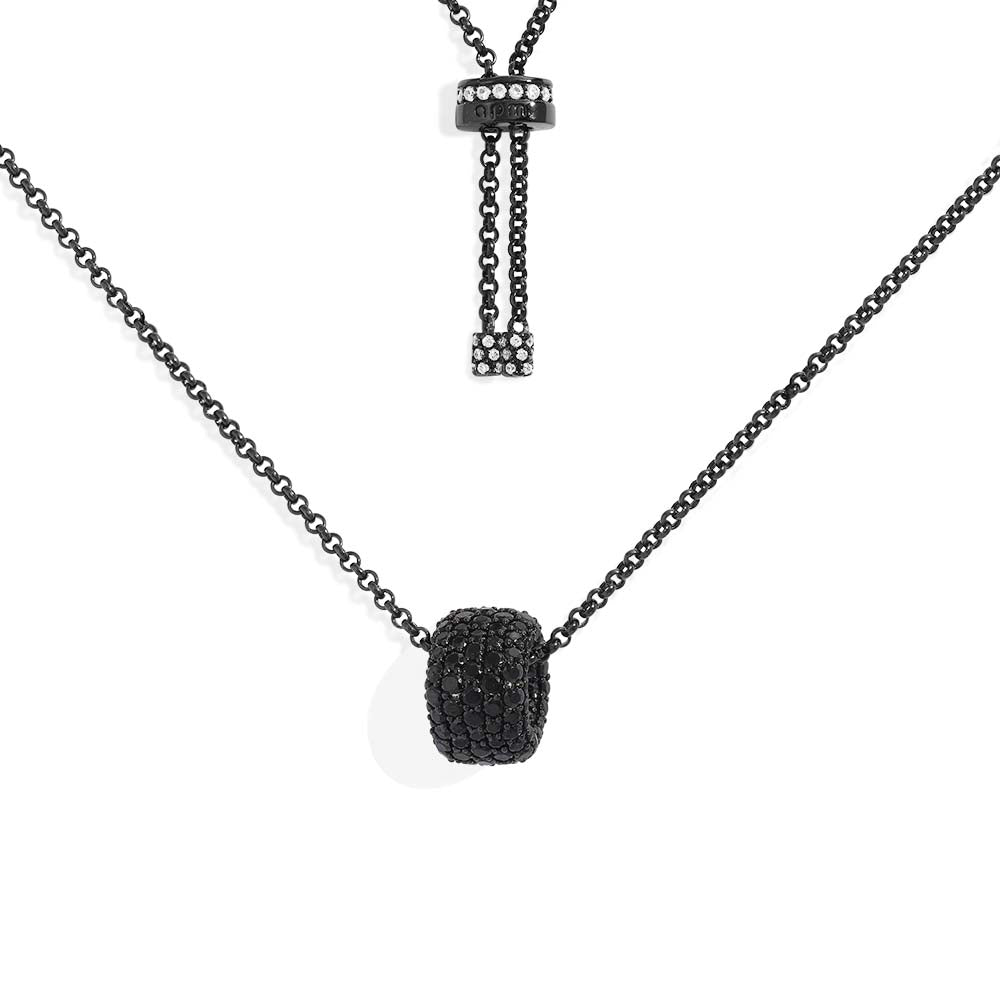 Collier Ajustable avec Anneau Pavé Noir - APM Monaco