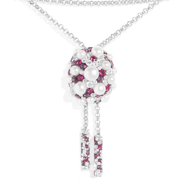 Collier Ajustable Disco Fuchsia avec Perles