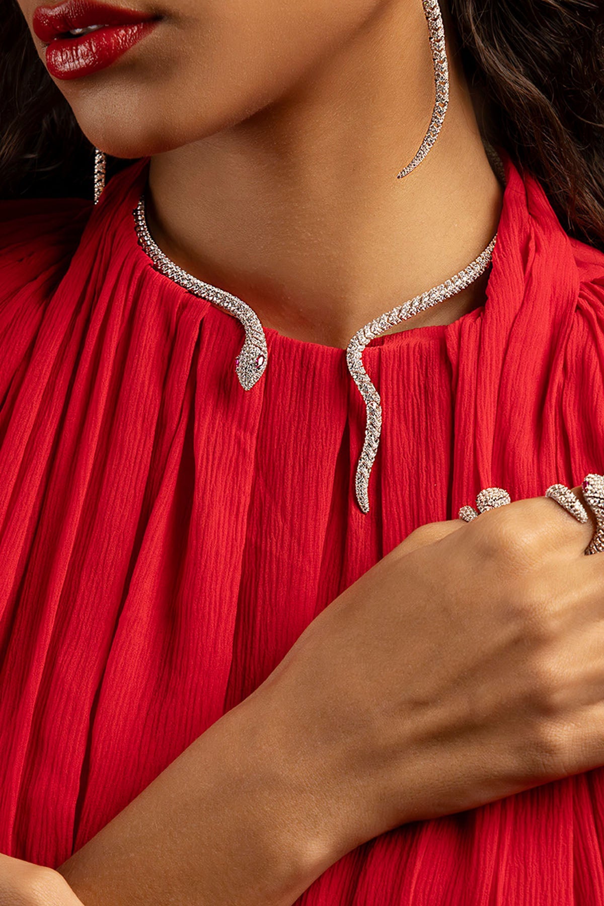 APM Monaco Pav√© Kaa Wrap Around Choker in Silver