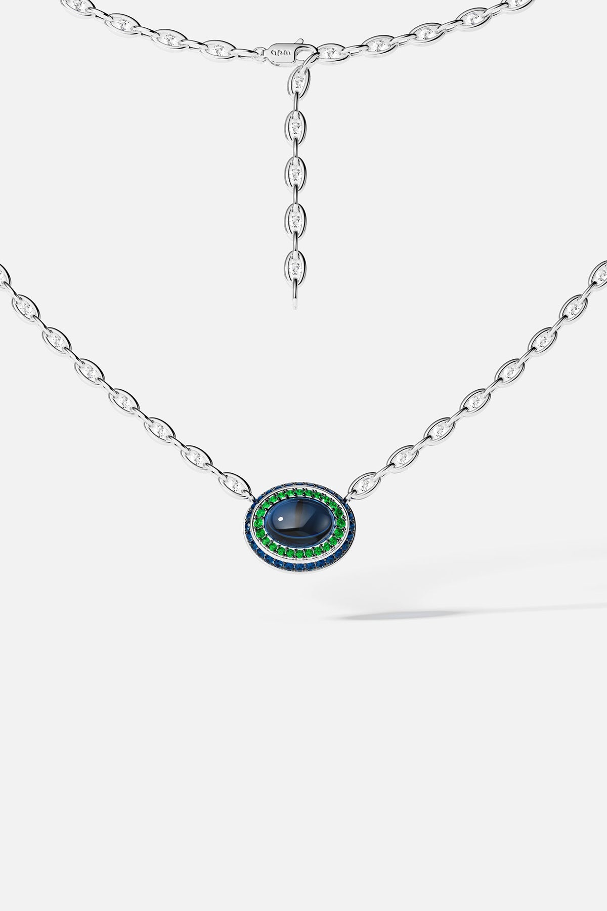 APM Monaco Collier Chaîne Bold Bleu Vert en Argent