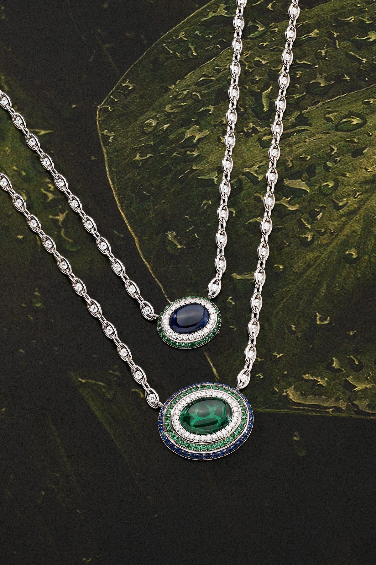 APM Monaco Collier Chaîne Bold Bleu Vert en Argent