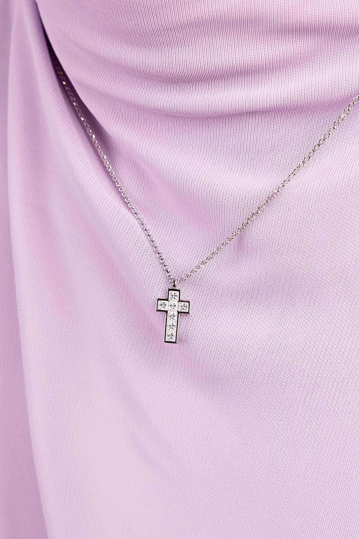 APM MONACO Collier Ajustable Torsade Croix Pavé