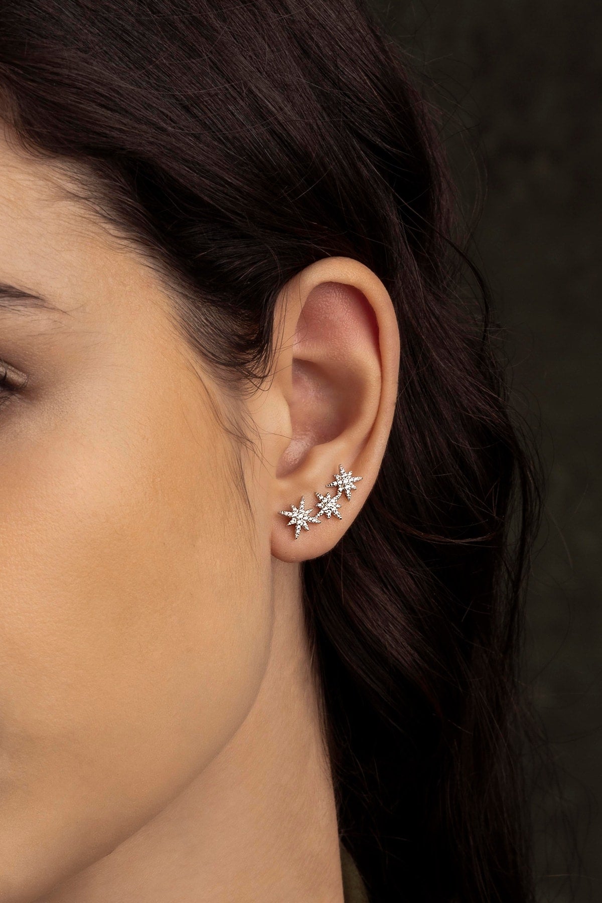 Boucles d'Oreilles Asymétriques Triple Météorites APM Monaco en argent