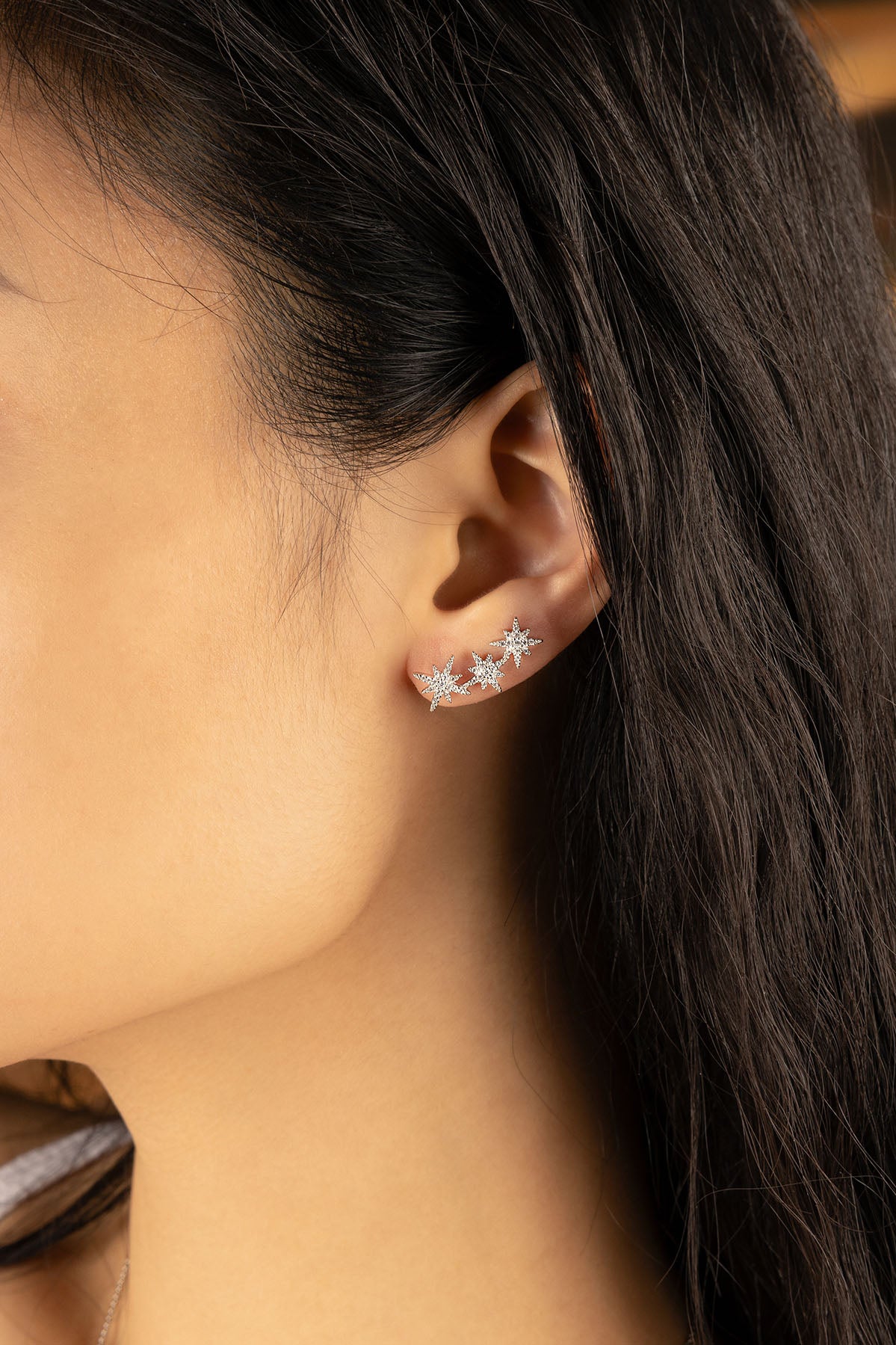 Boucles d'Oreilles Asymétriques Triple Météorites APM Monaco en argent