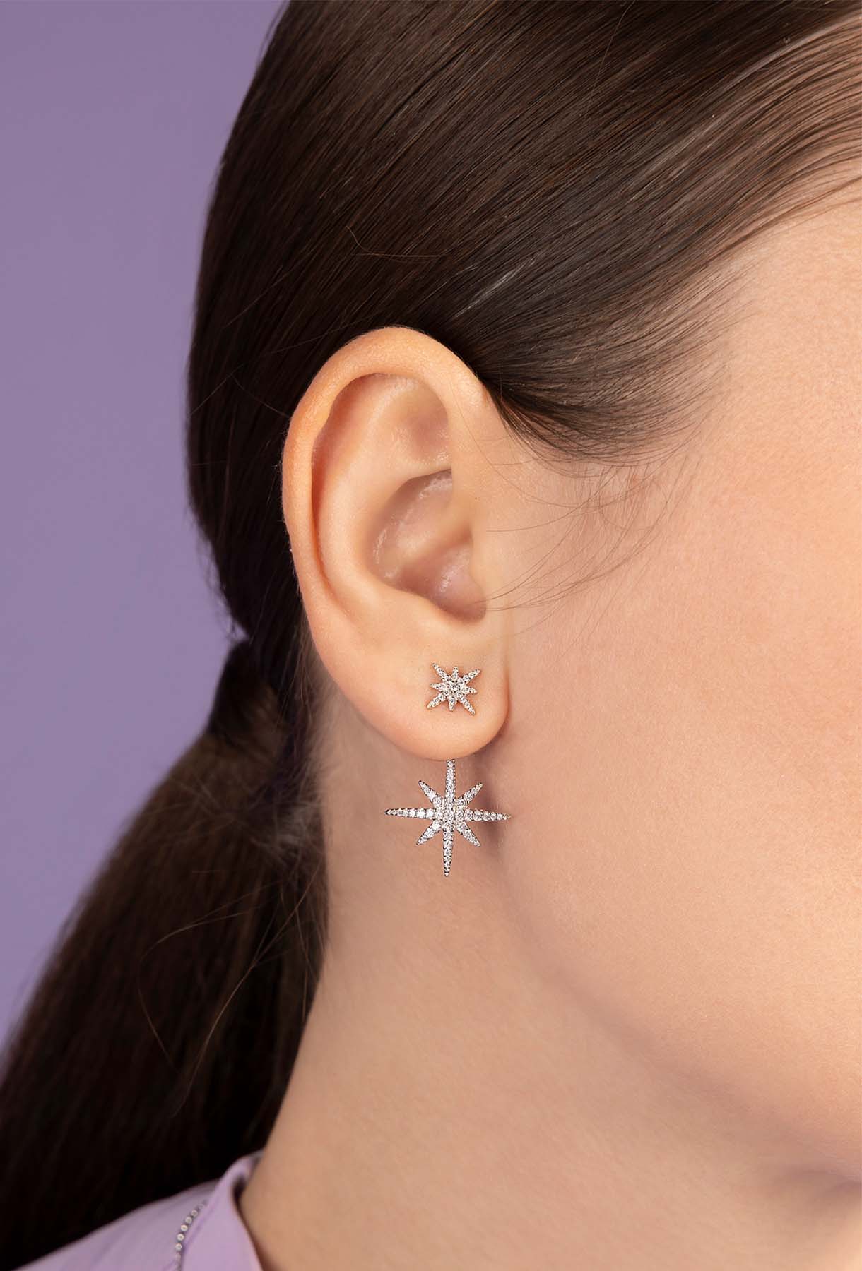 APM Monaco Boucles d'Oreilles Asymétriques Météorites en Argent