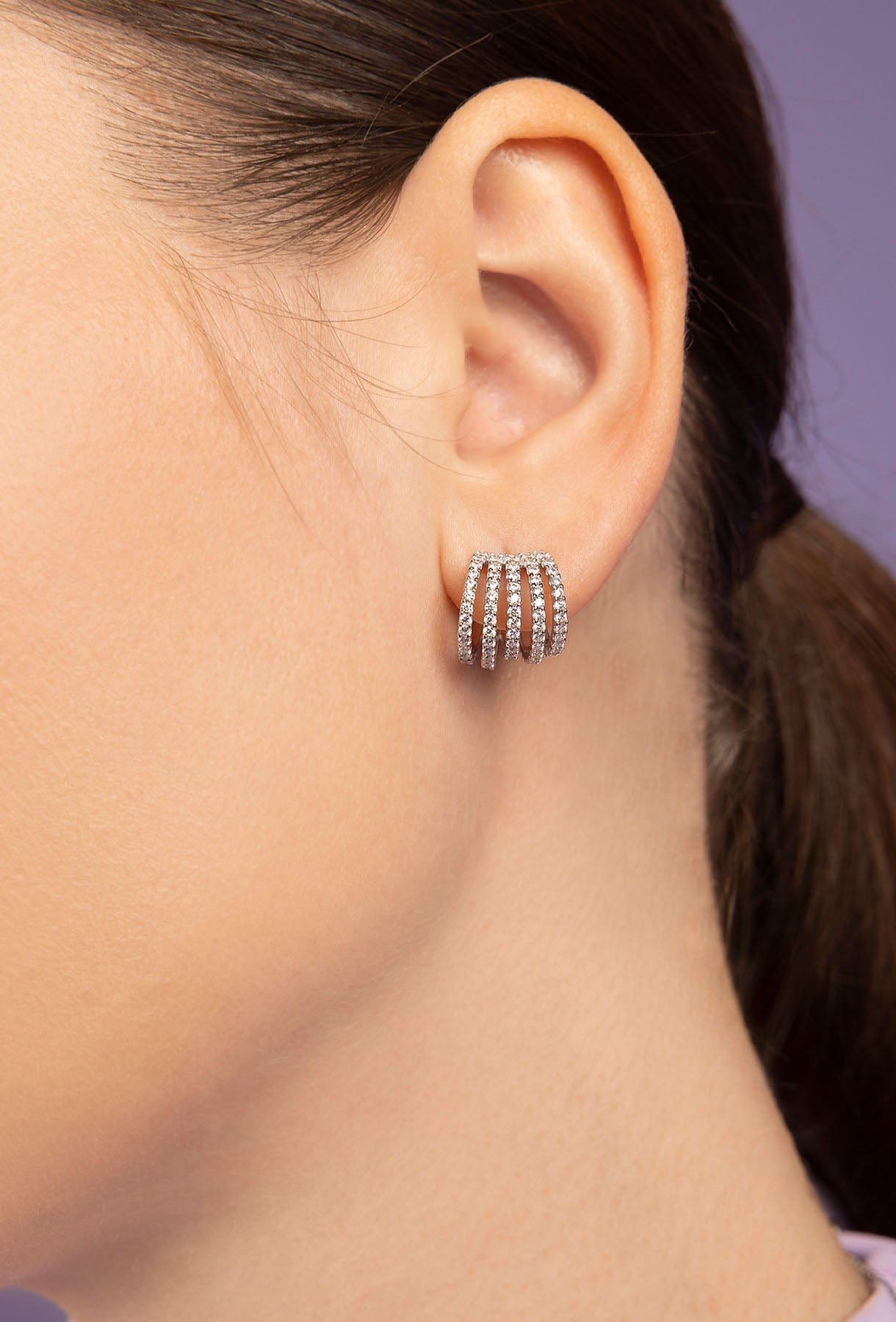 APM Monaco Boucles d'Oreilles 5 Anneaux en Argent