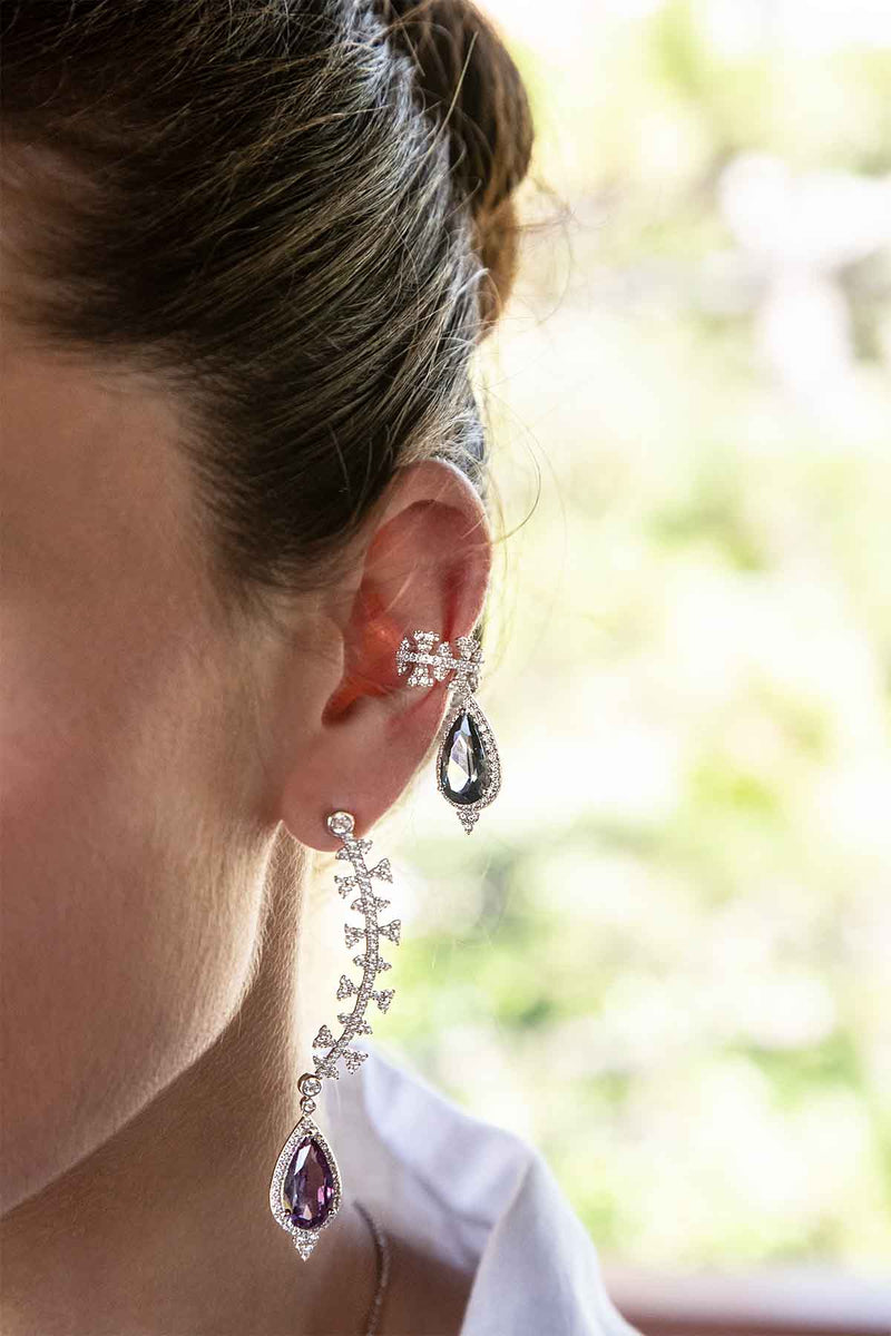 APM Monaco Boucle d'Oreille Ear Cuff Individuelle Poire Bleue 