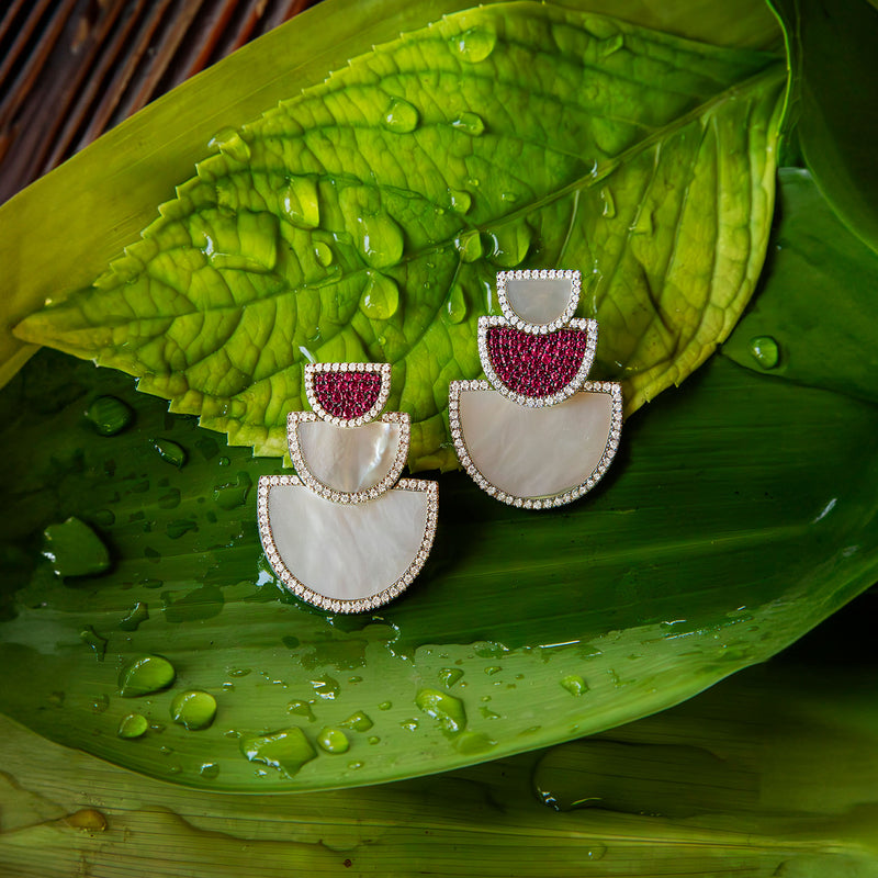 Boucles d'Oreilles Demi-Lune Triple avec Nacre