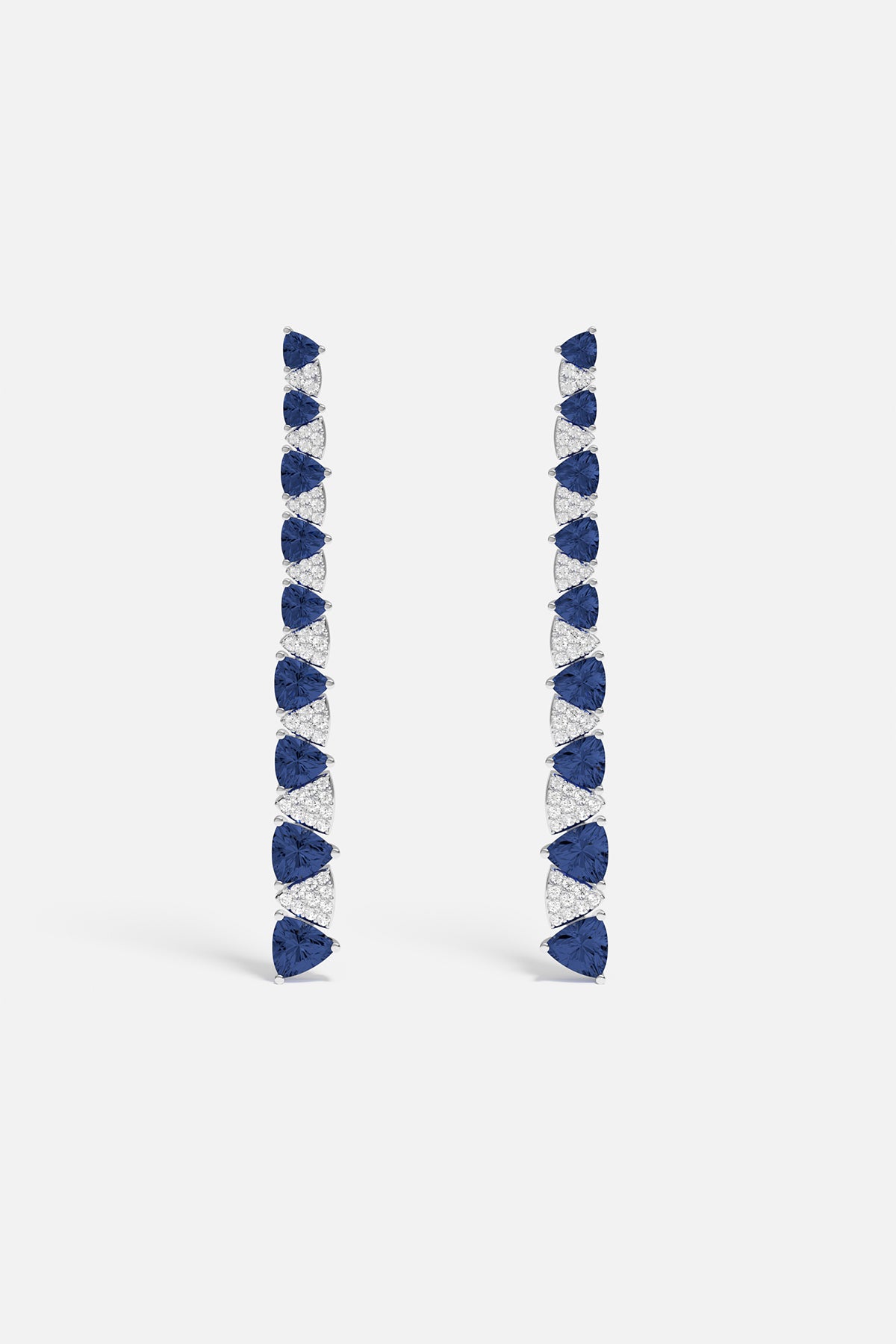 Boucles d'Oreilles Longues Triangle Bleu et Blanc