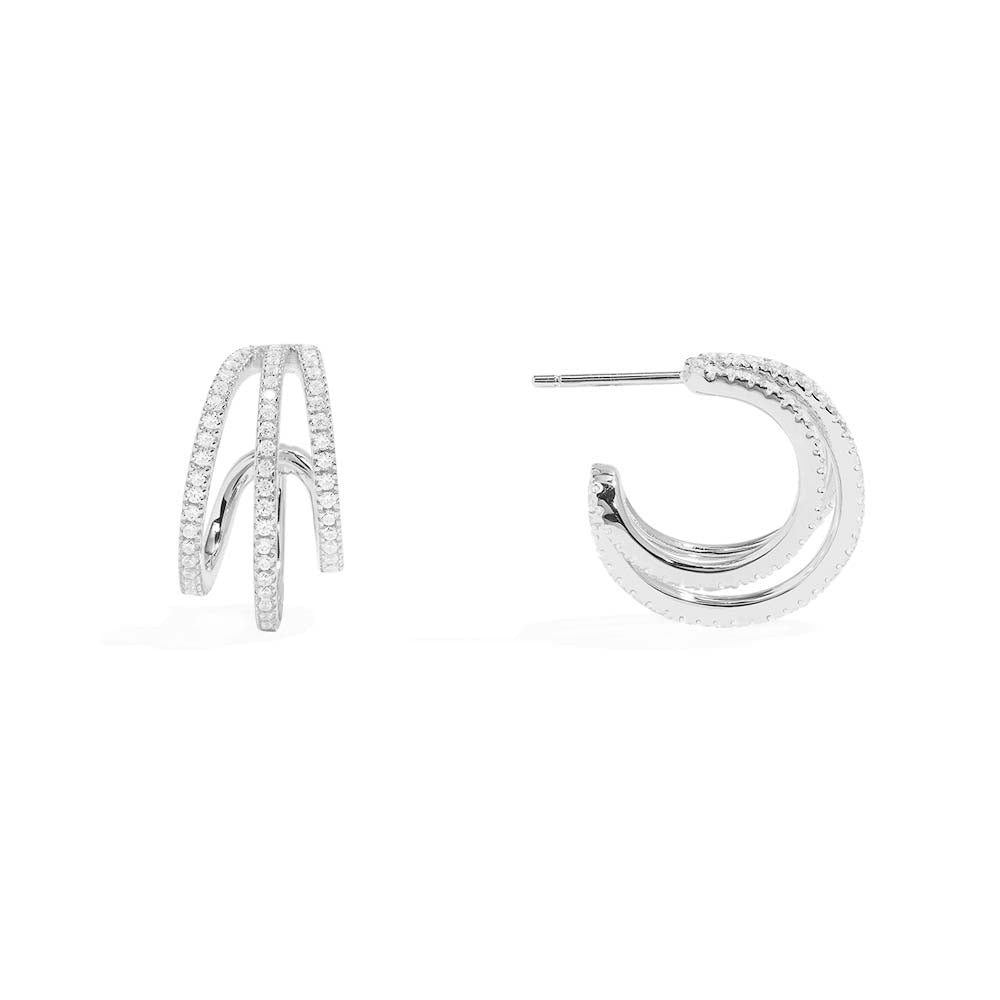 Boucles D'oreilles Anneaux Triple En Argent Sterling - Modèle Anneaux, Occasion