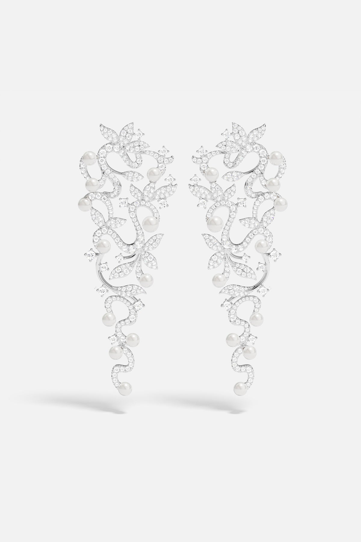 Longues Boucles d'oreilles Fleurs avec Perles