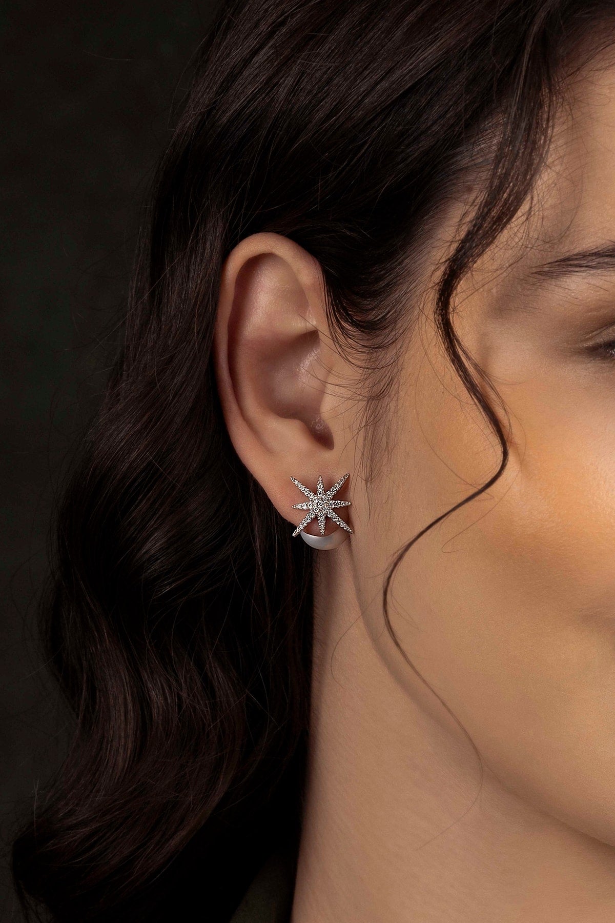 Boucle d'Oreilles Météorites Argent avec Perle APM Monaco