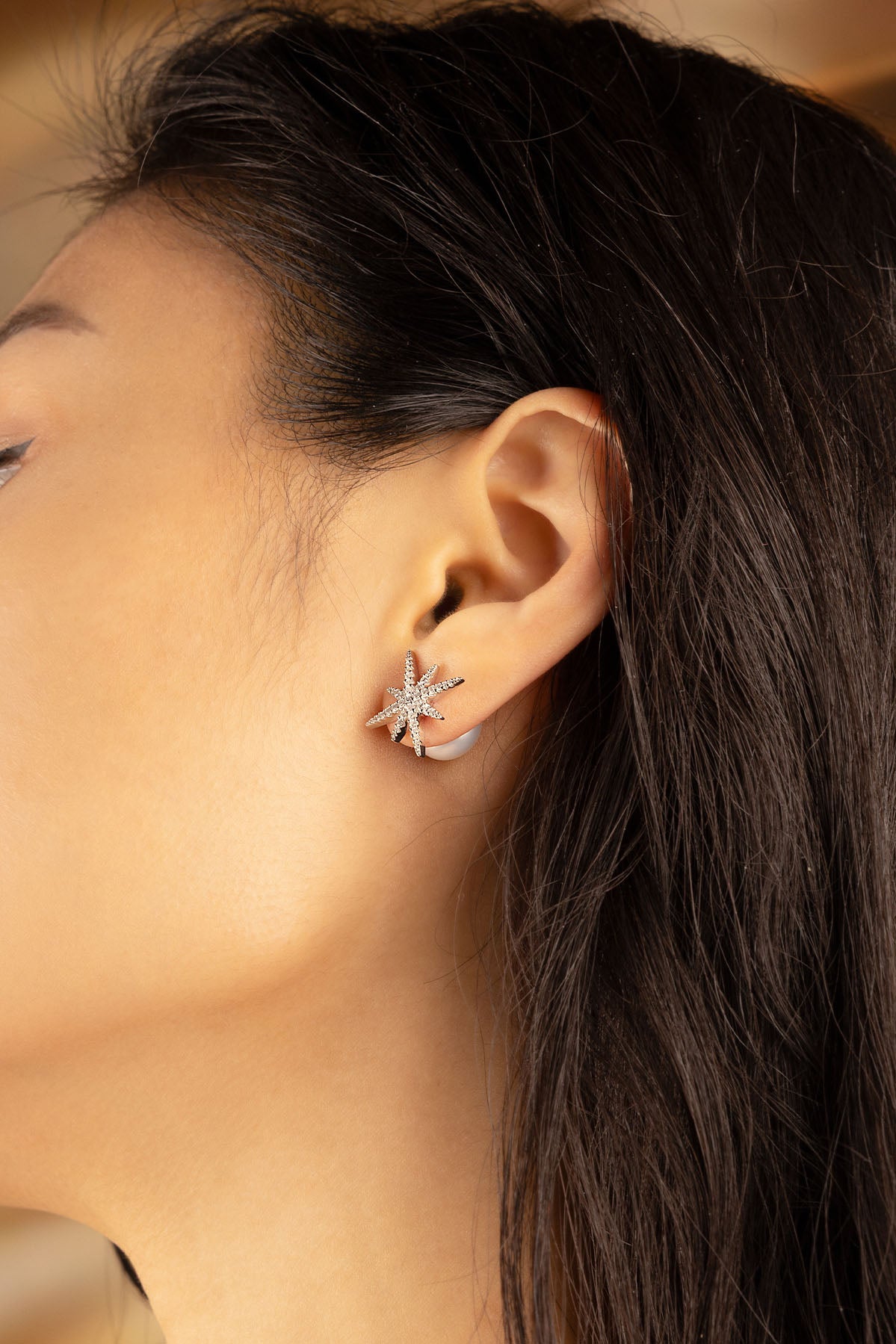 Boucle d'Oreilles Météorites Argent avec Perle