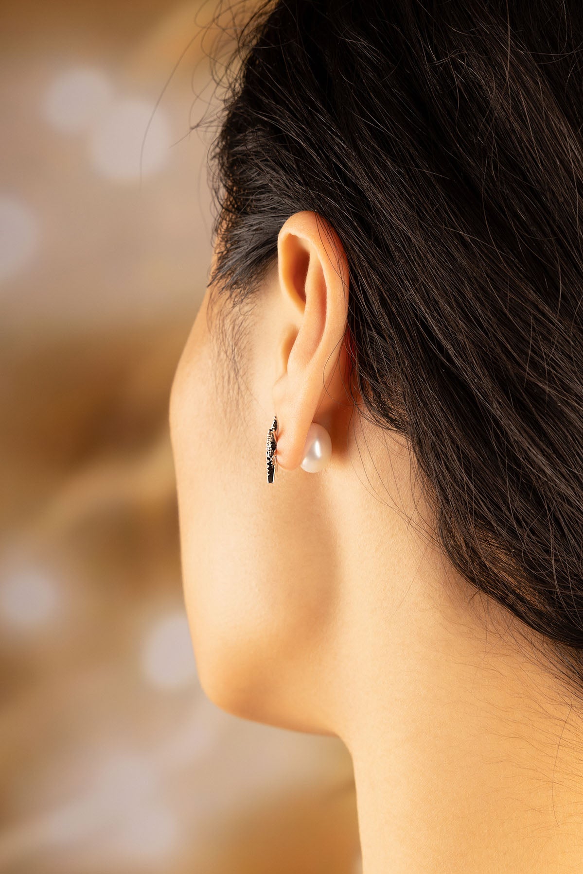 Boucle d'Oreilles Météorites Argent avec Perle