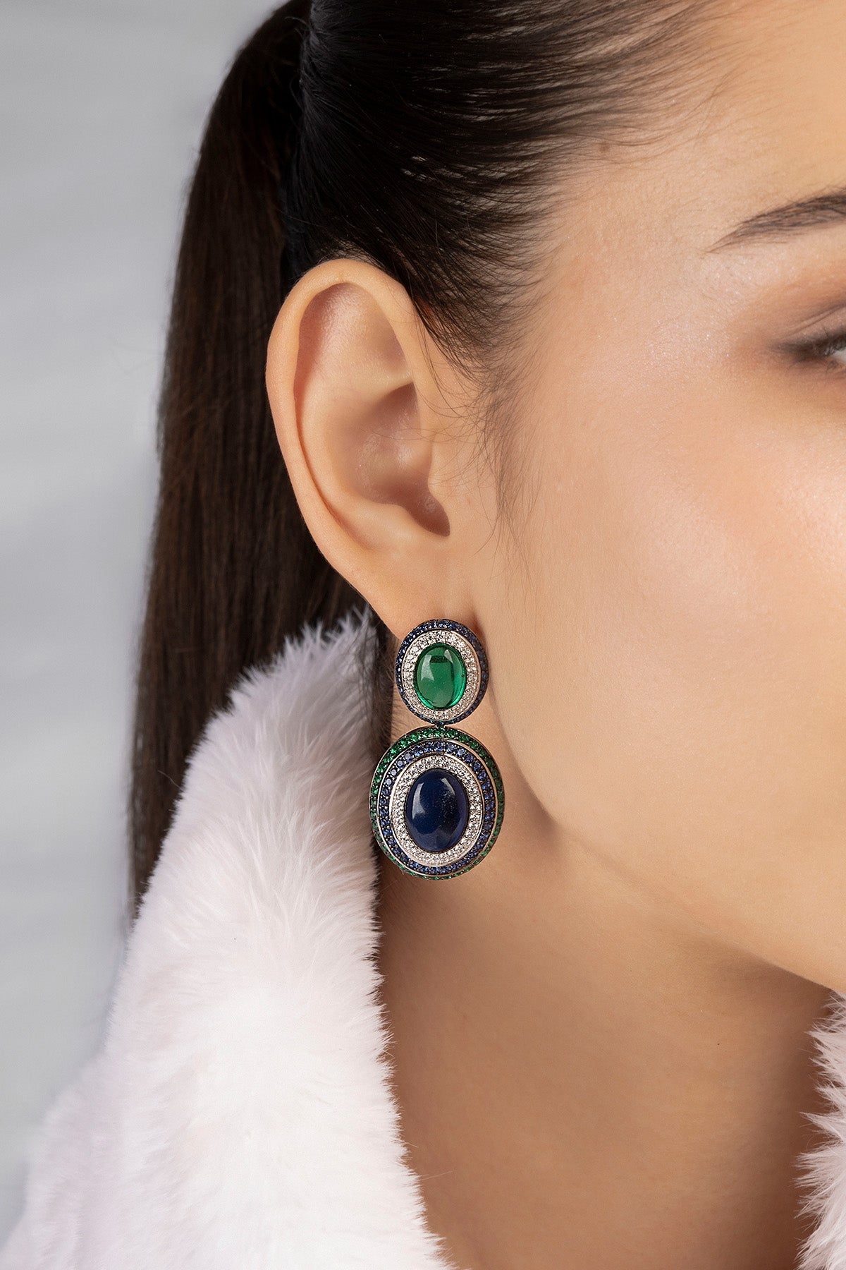 APM Monaco Boucles d'Oreilles Bold Vert Bleu en Argent