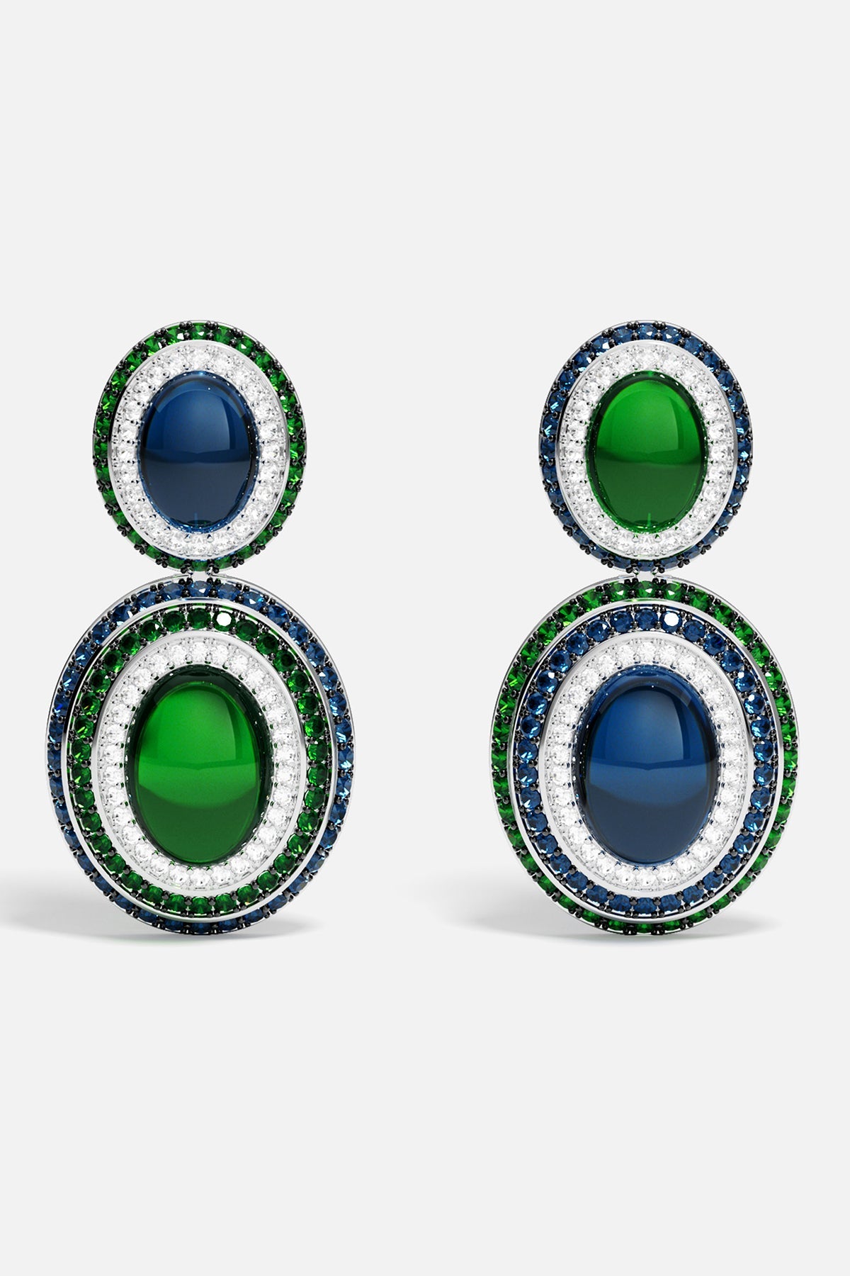 APM Monaco Boucles d'Oreilles Bold Vert Bleu en Argent