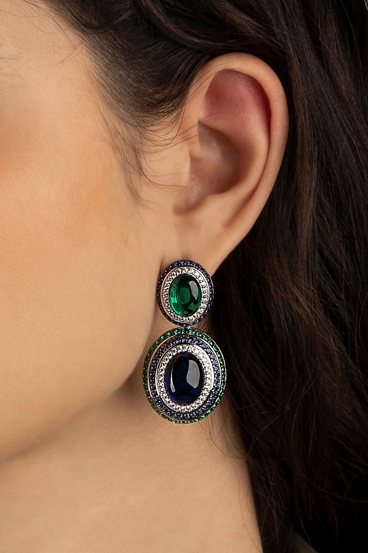 APM Monaco Boucles d'Oreilles Bold Vert Bleu en Argent
