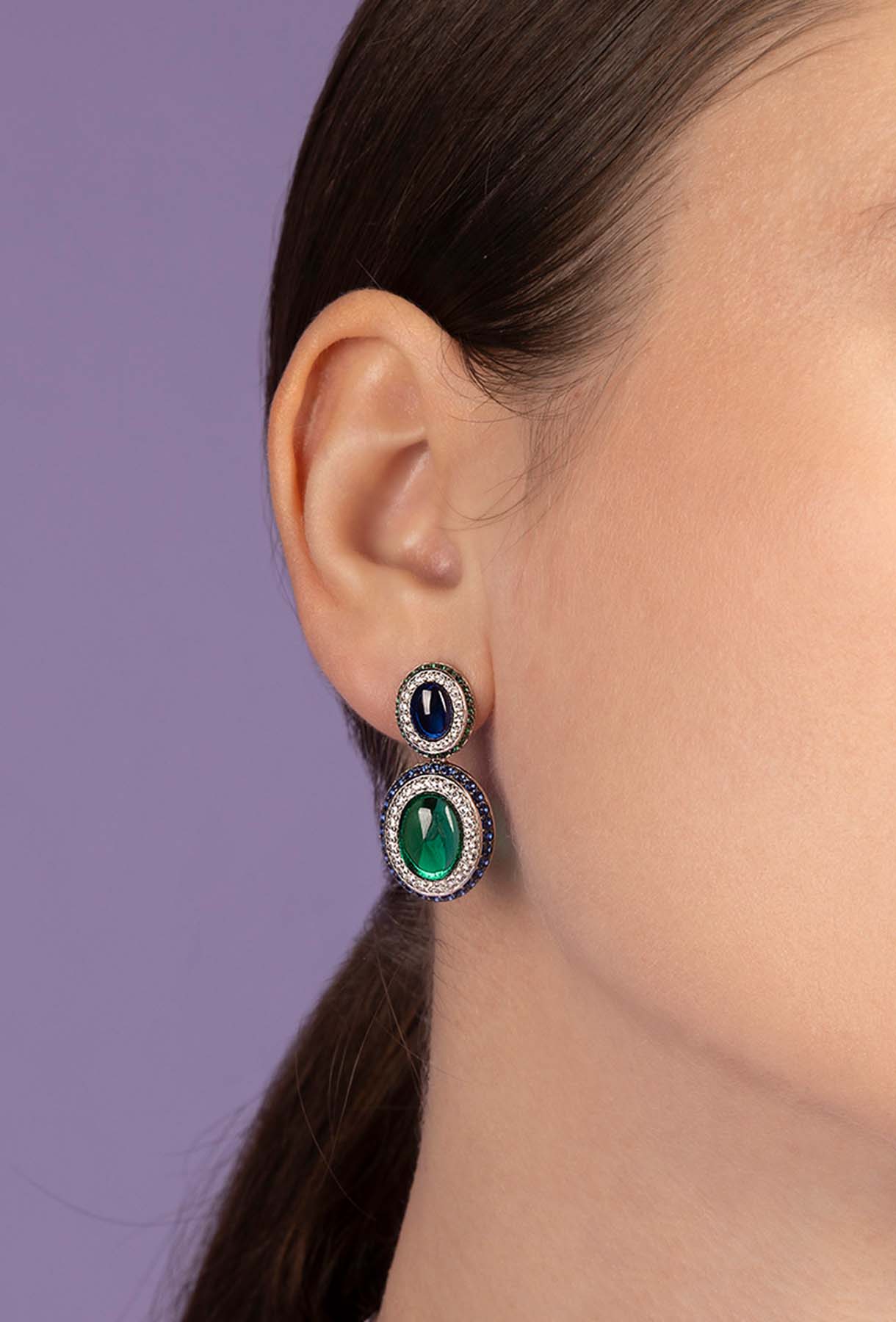 APM Monaco Boucles d'Oreilles Bold Vert Bleu en Argent