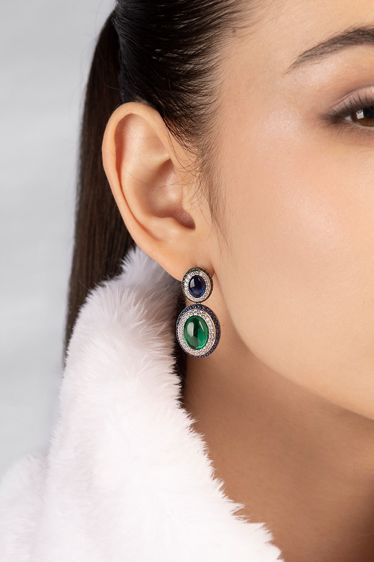 APM Monaco Boucles d'Oreilles Bold Vert Bleu en Argent