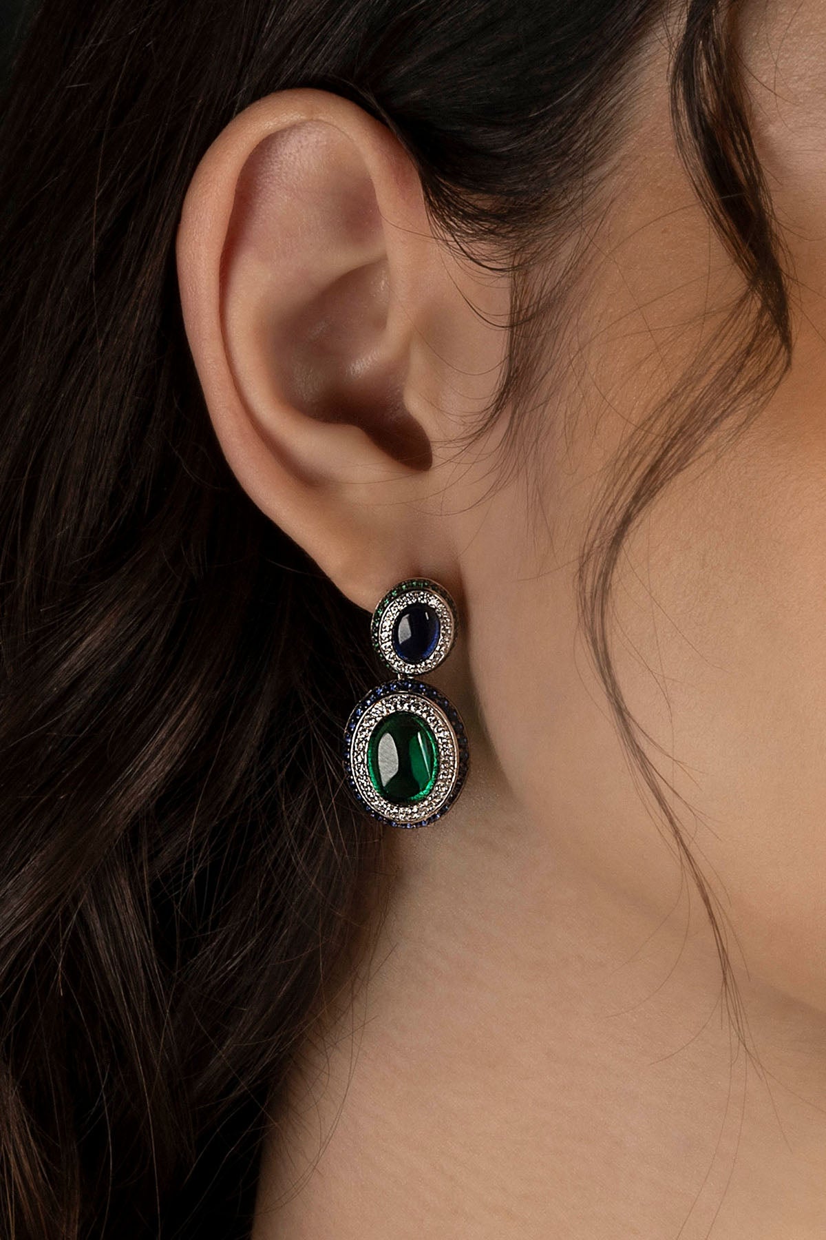 APM Monaco Boucles d'Oreilles Bold Vert Bleu en Argent