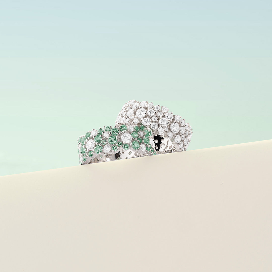 APM Monaco Collection Printemps Drop  Pastel Green Silver Rings