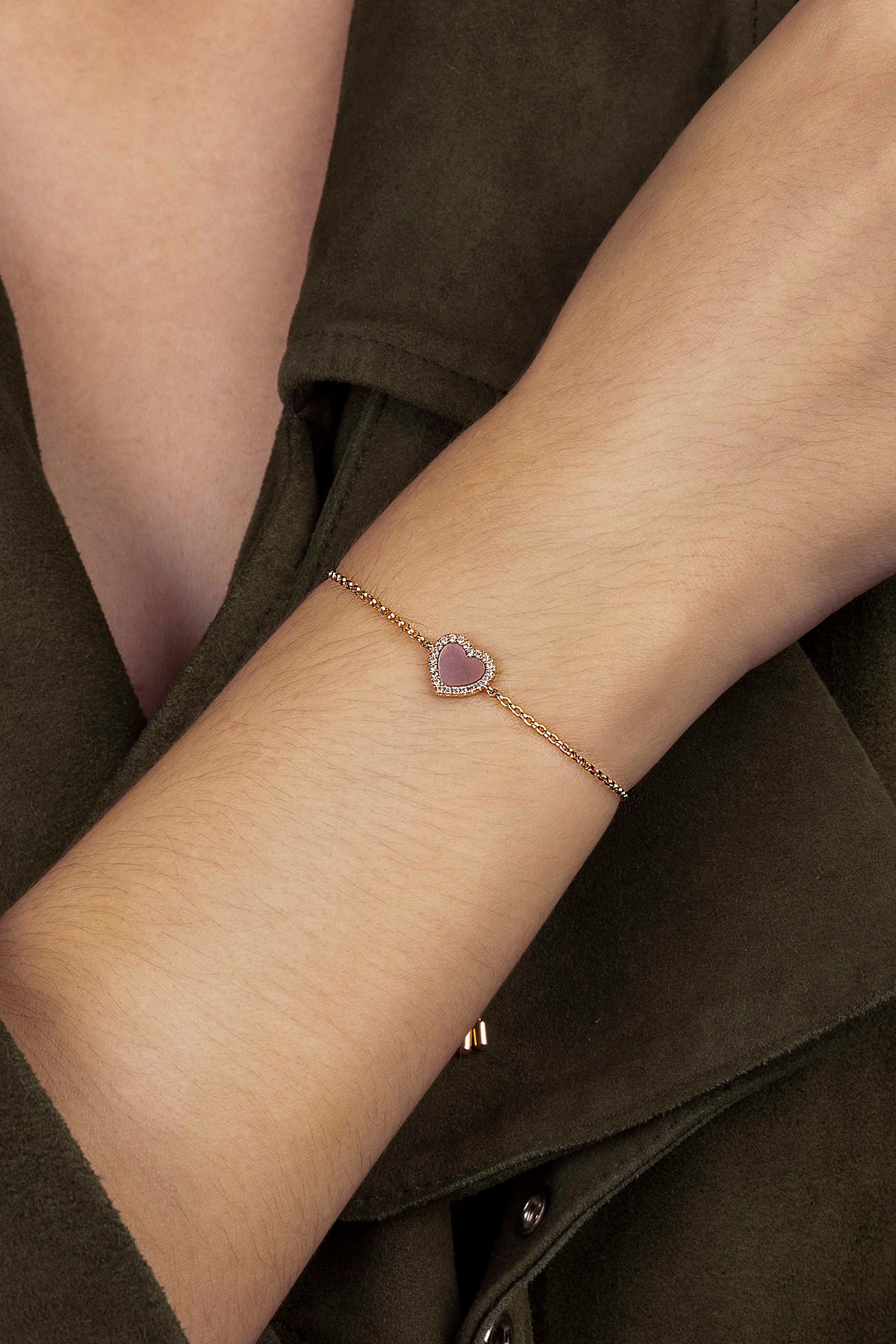 APM Monaco Bracelet Ajustable Cœur Nacre Rose en Or Rose