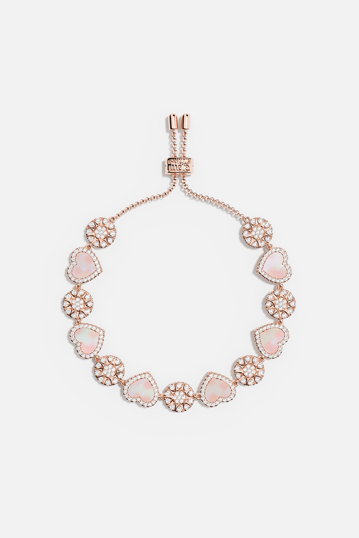 APM Monaco Bracelet Ajustable Cœurs Nacre Rose en Or Rose