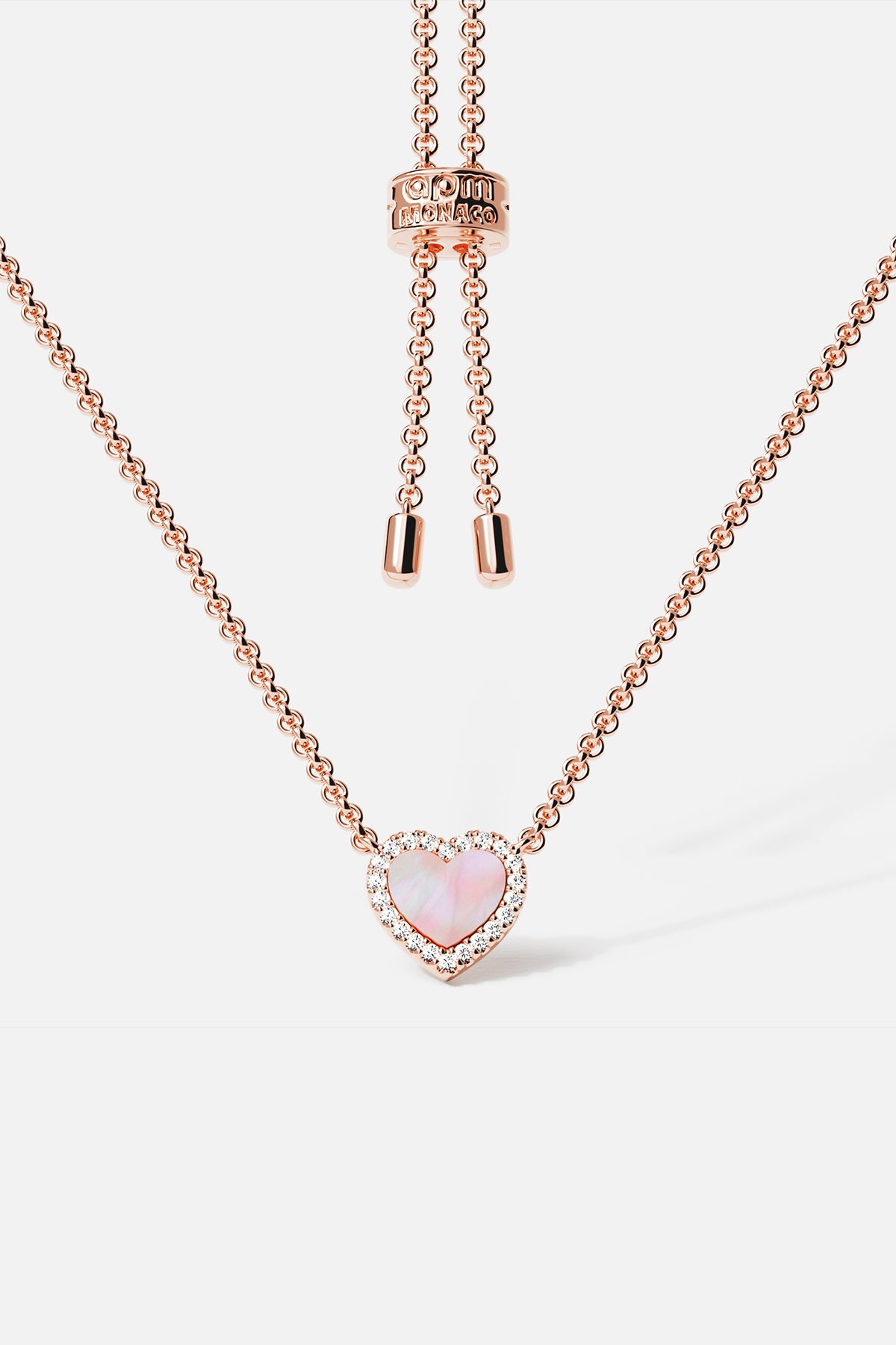 Collier Ajustable Cœur Nacre Rose