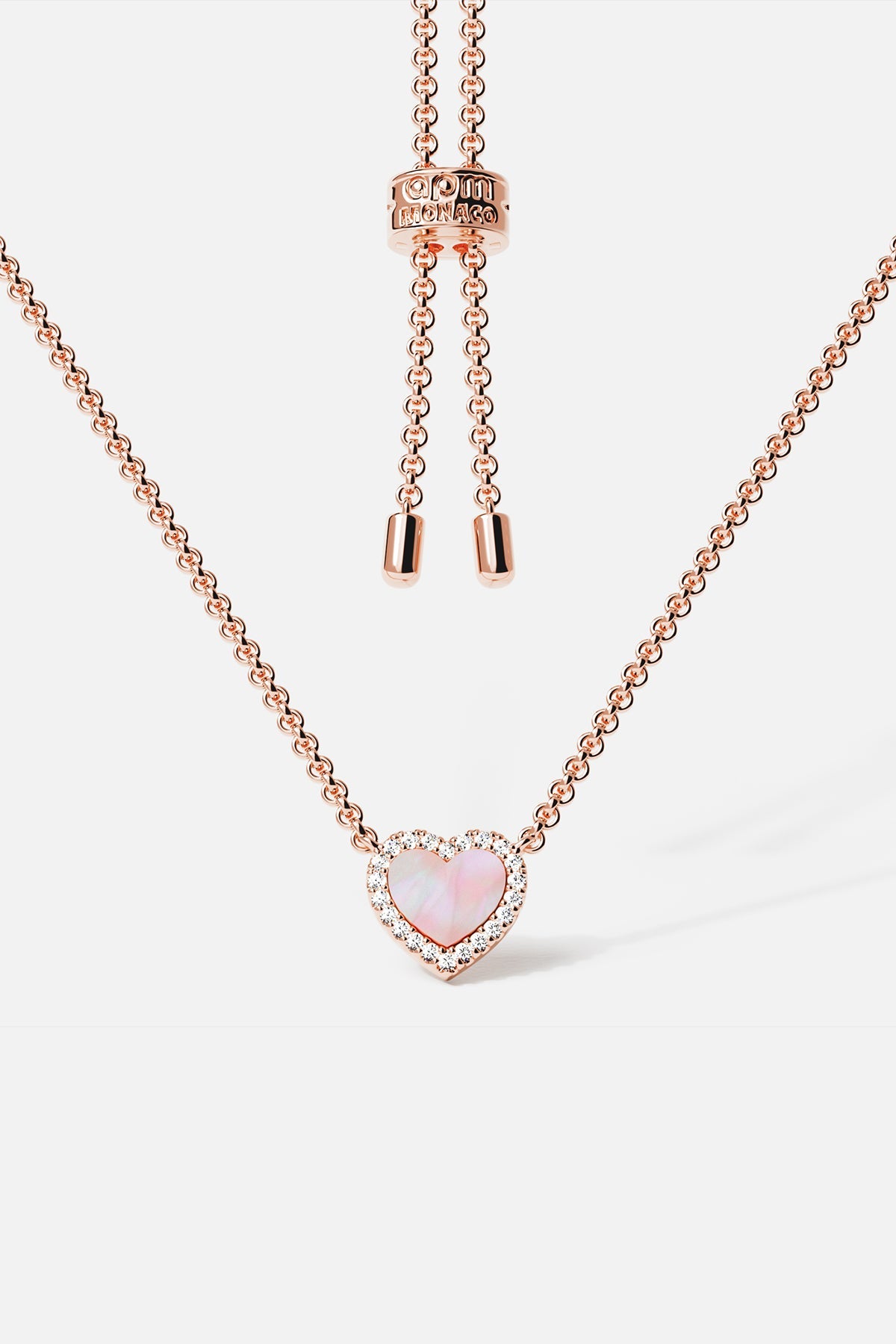 APM Monaco Collier Ajustable Cœur Nacre Rose en Or Rose