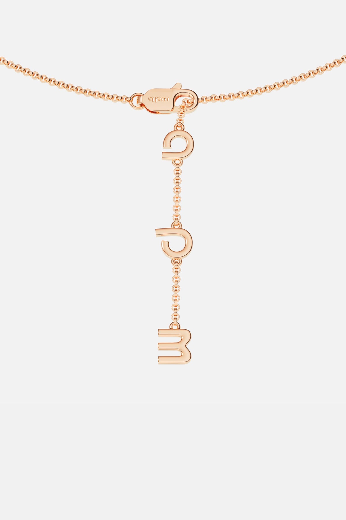 APM MONACO rose gold necklace with closing on a white background
