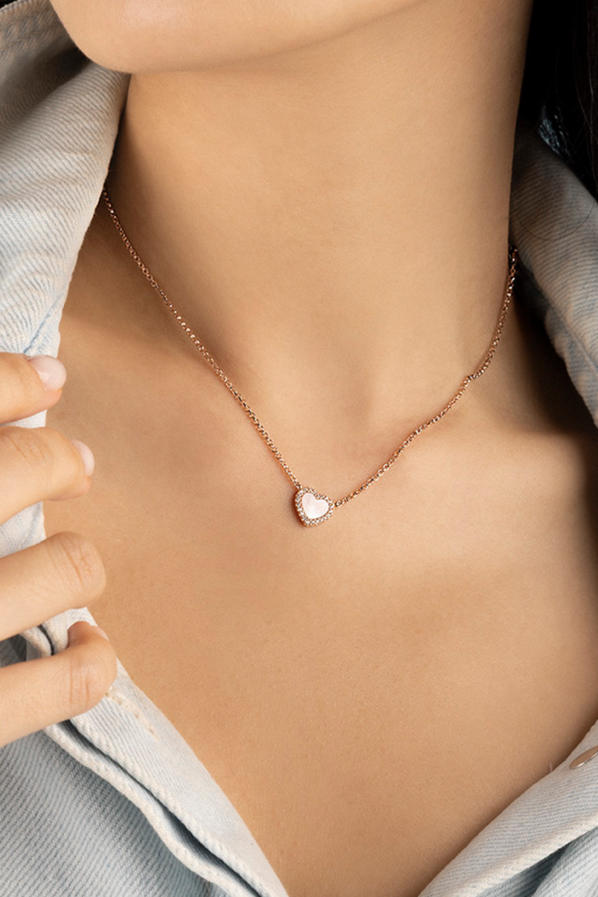 Collier Ajustable Cœur Nacre Rose