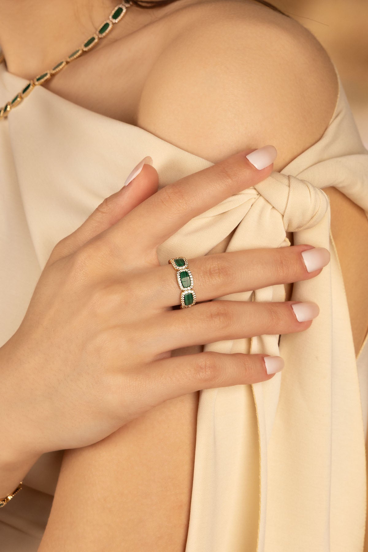 APM Monaco Bague Malachite en Argent