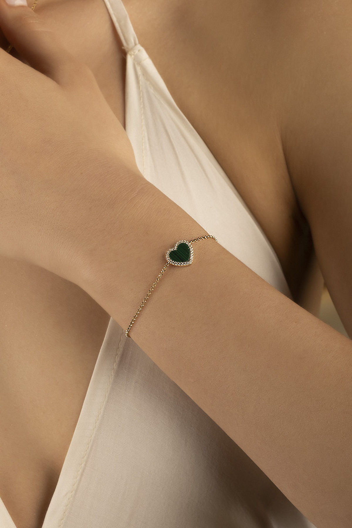APM Monaco Malachite Heart Adjustable Bracelet worn on model