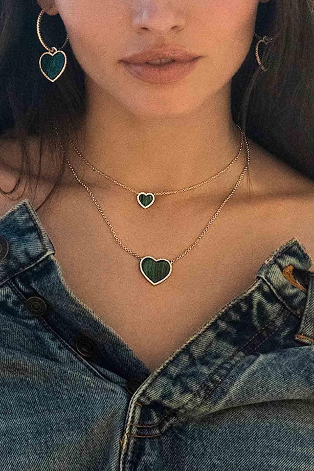 APM Monaco Collier Ajustable Cœur Malachite en Or Jaune