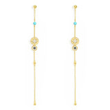 Boucles d'Oreilles Chaîne Météorites & Œil Porte-Bonheur